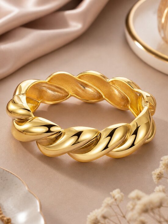 Jewelry - 18K Gold Plated Chunky Twisted Cuff Bracelet Wide Hinged Bangle